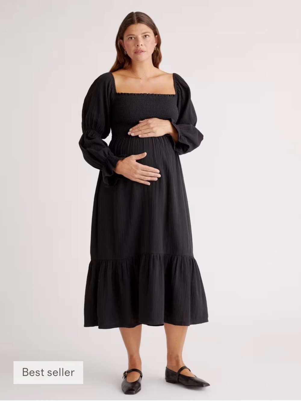 100% Organic Cotton Gauze Maternity Smocked Midi Dress